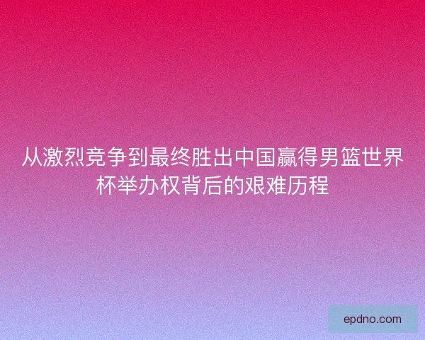 从激烈竞争到最终胜出中国赢得男篮世界杯举办权背后的艰难历程